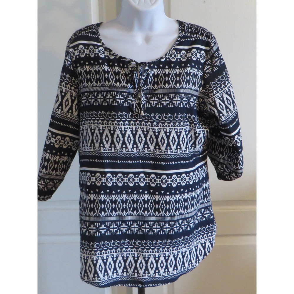 Womens Antilia Femme Tie Front Blouse Shirt Top Black White Size PL